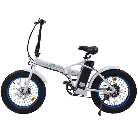20" Flat Tire White/Blue UL Certified Electric Bike by Ecotric